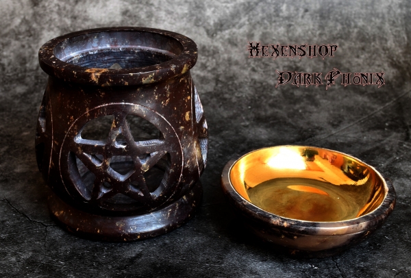 Hexenshop Dark Phönix Duftlampe Pentagramm Speckstein Rund